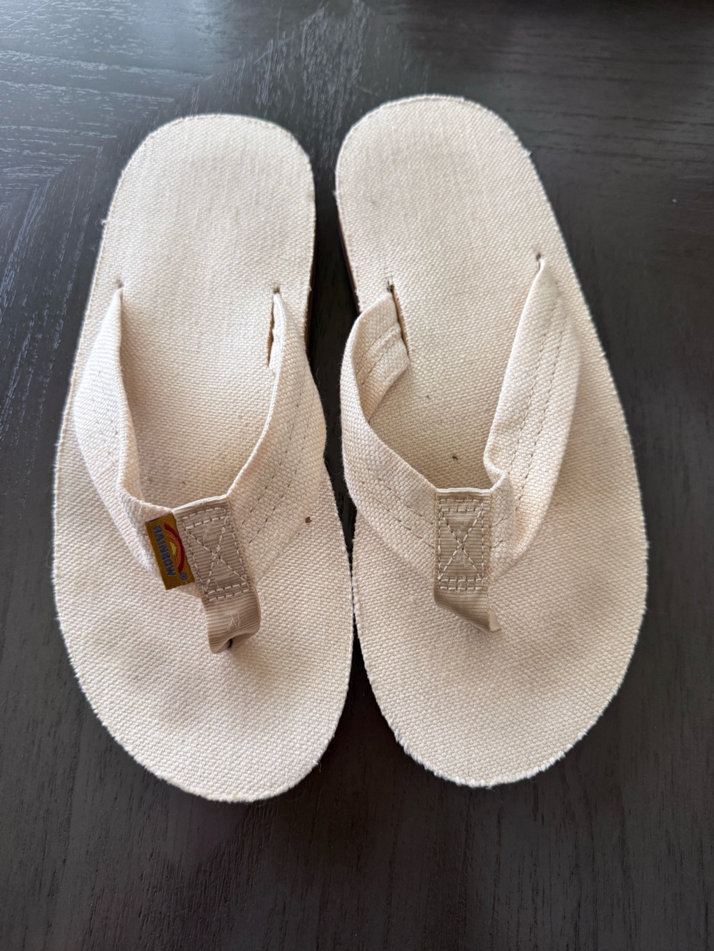 Rainbow Canvas Flip-Flop Sandals in Natural Cream